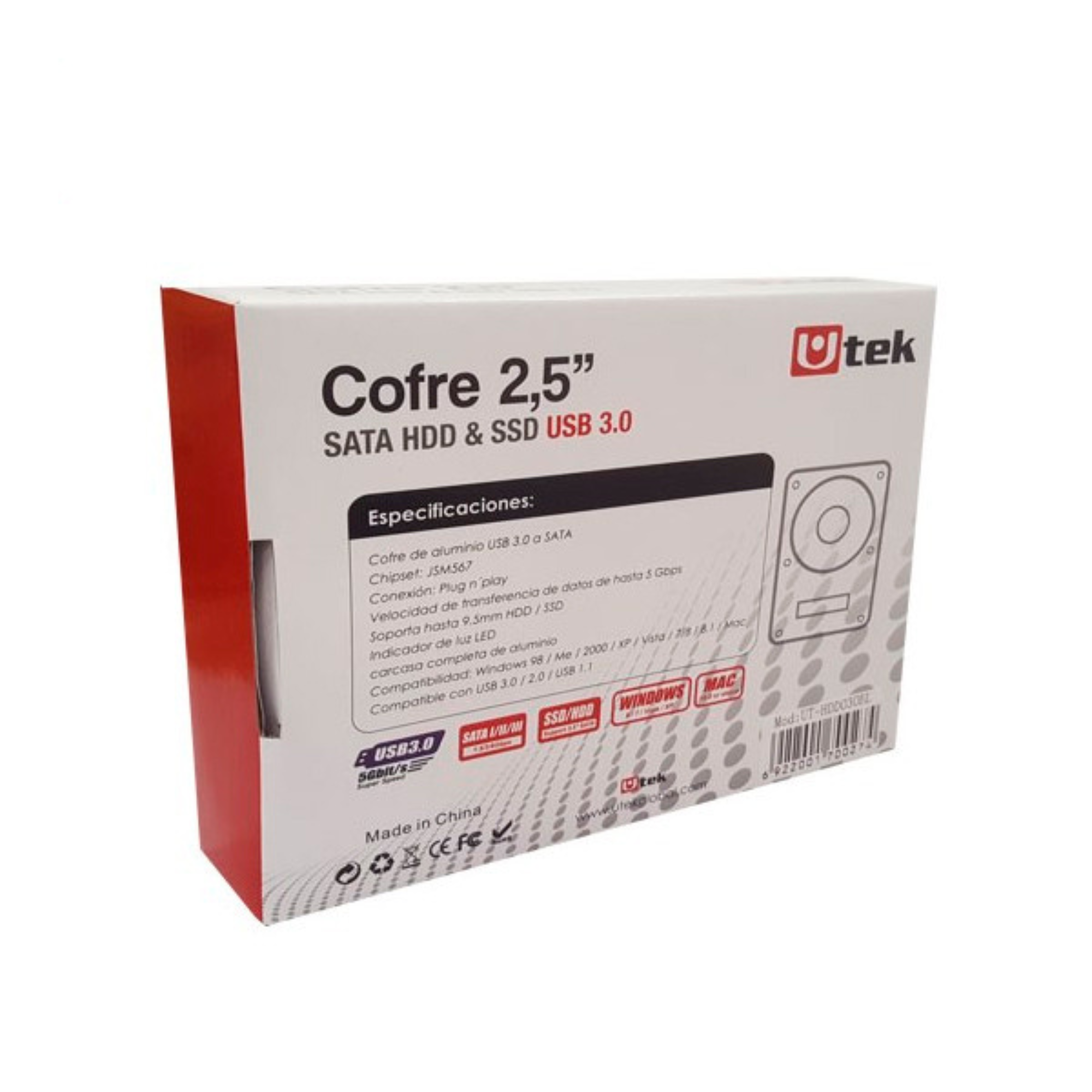 Cofre porta disco duro SATA 2,5 conexión USB 3.0 Gris-2
