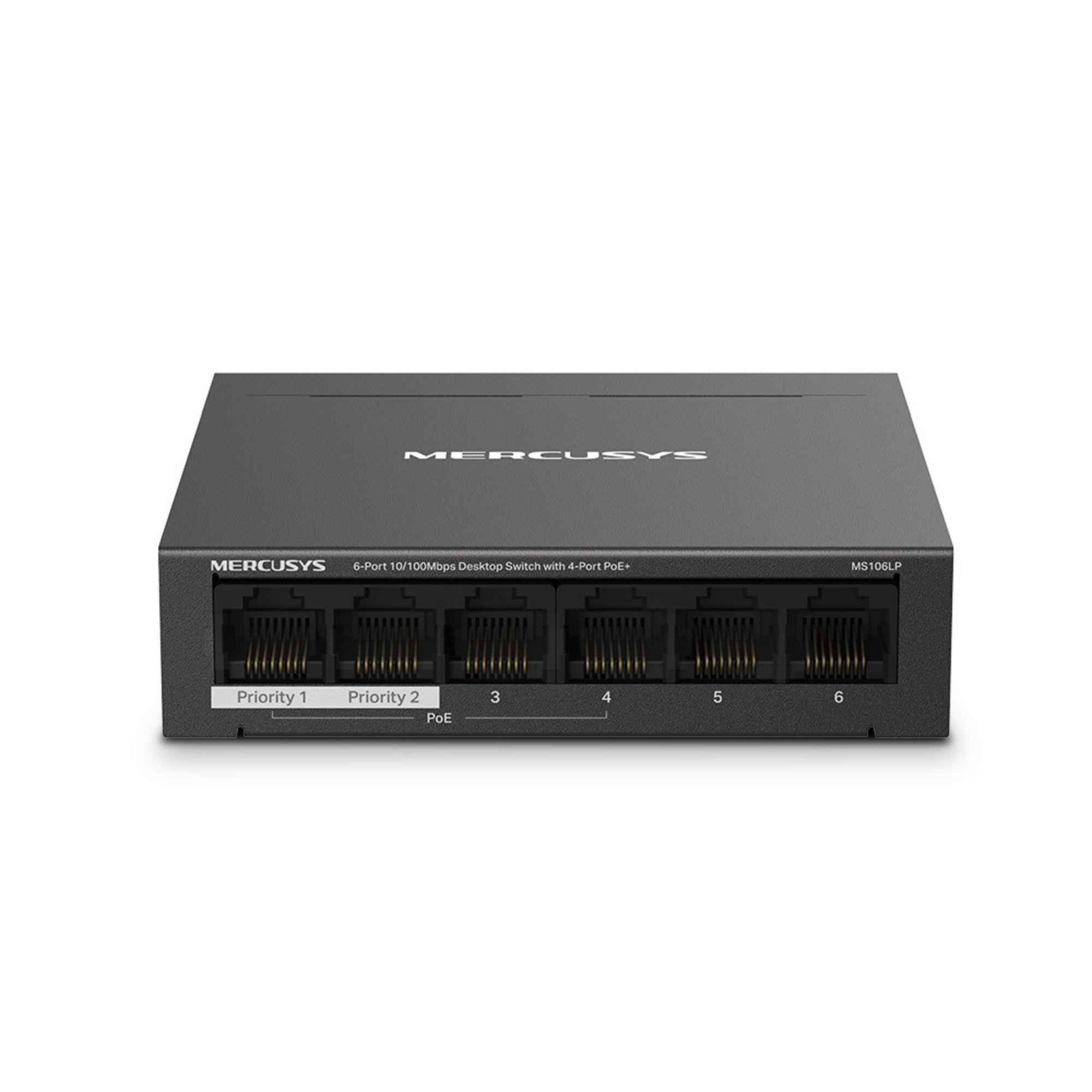 Switch 6 Puertos 4 PoE+ 2 Puertos 100Mbps MS106LP-2