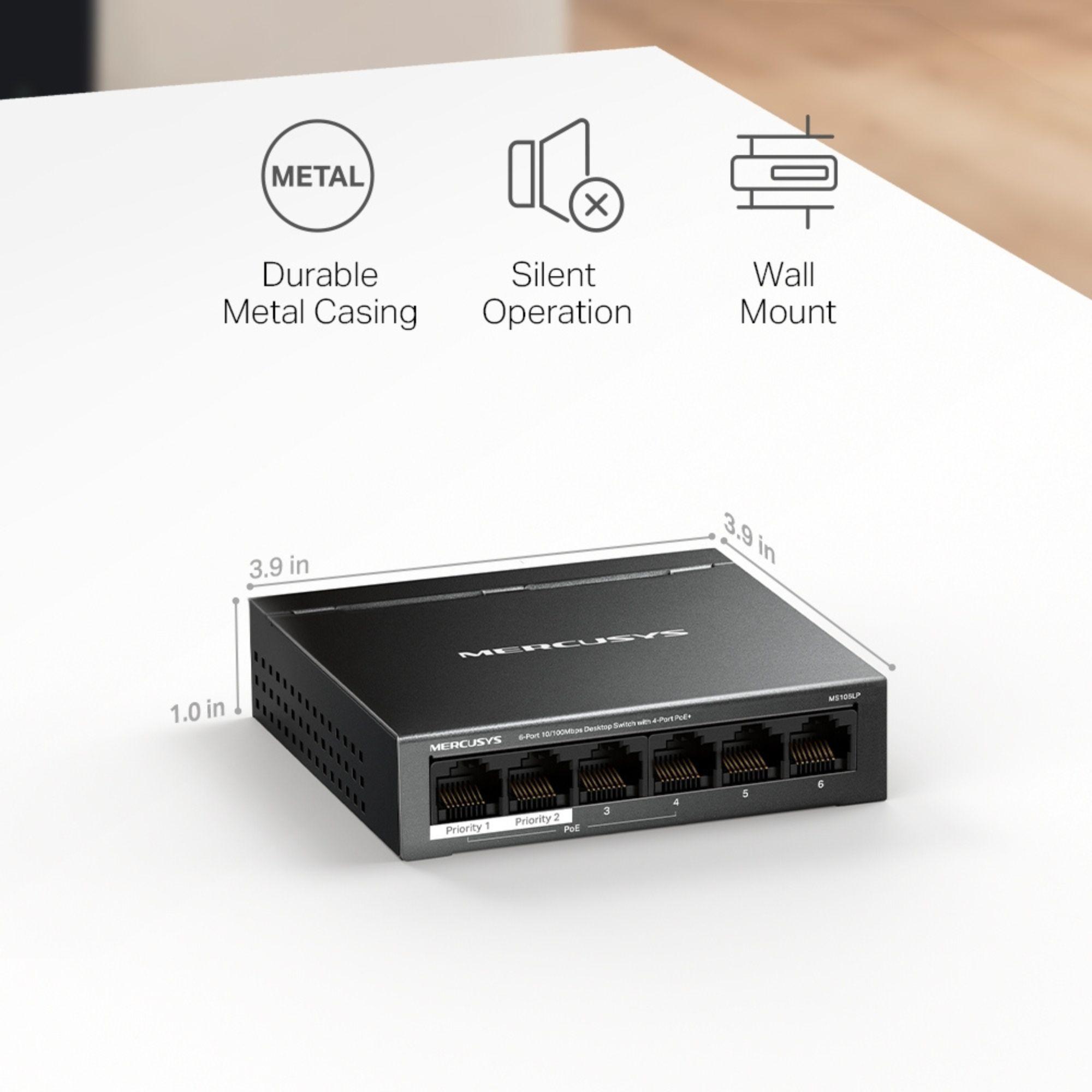 Switch 6 Puertos 4 PoE+ 2 Puertos 100Mbps MS106LP-5