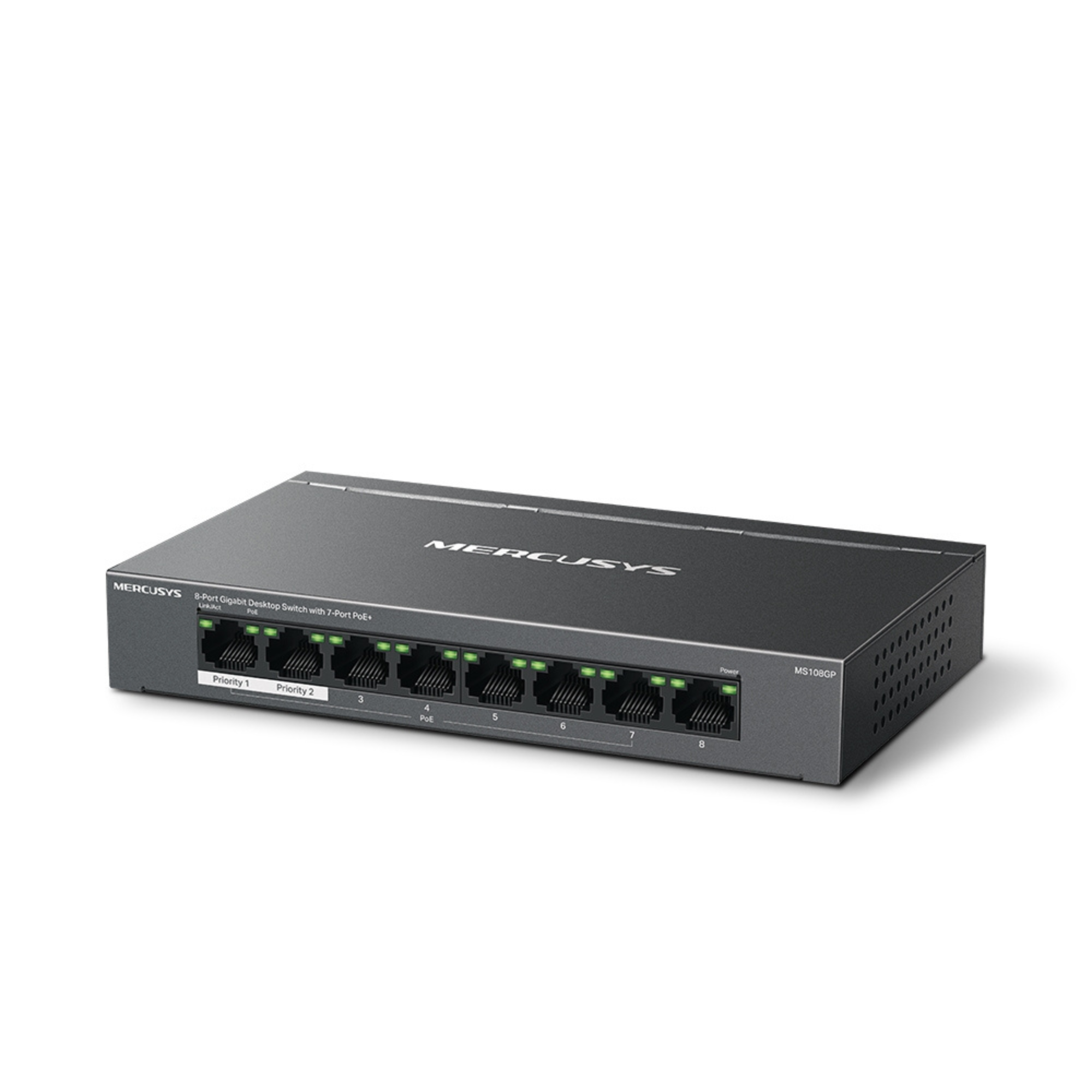 Switch 8 Puertos Gigabit y 7 PoE+ Mercusys MS108GP-1