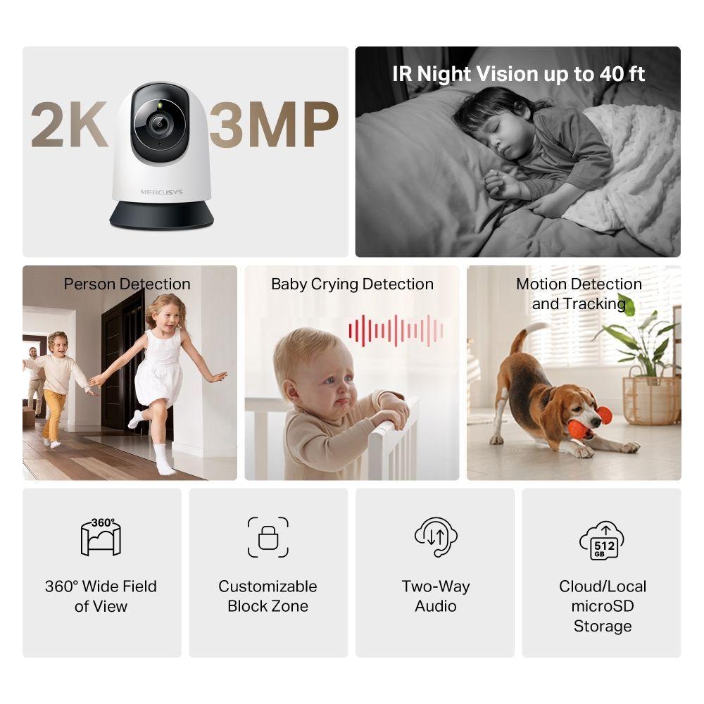 C mara Wifi Interior Mercusys MC210 2K Audio Motorizada-7