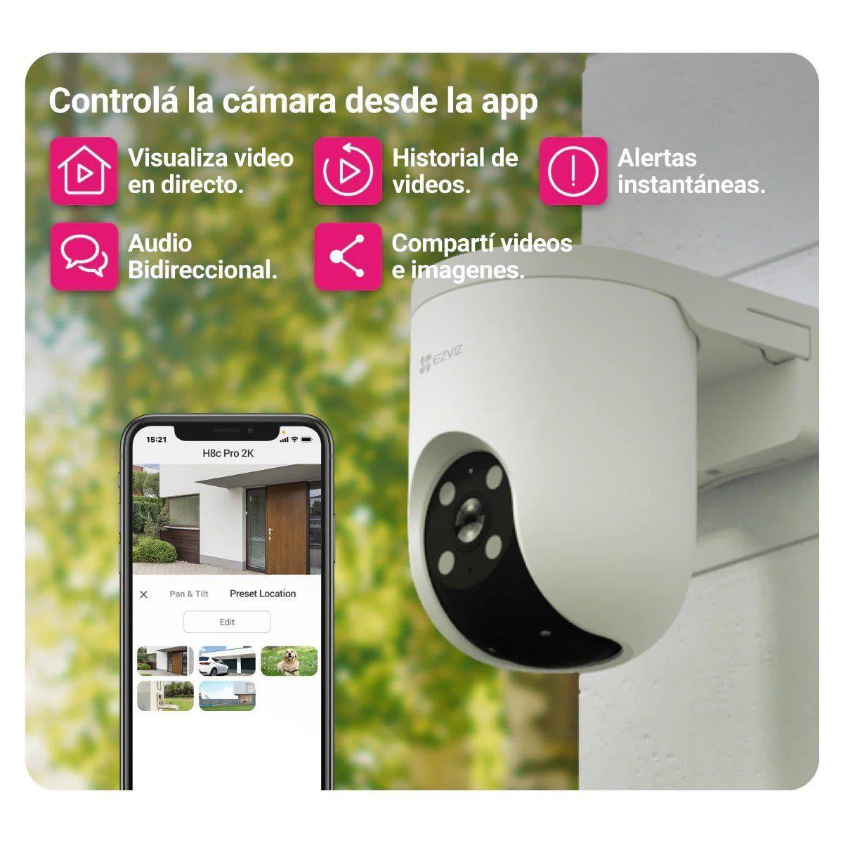 Cámara de seguridad WiFi EZVIZ H8c Pro 2K exterior con sirena y luz-2