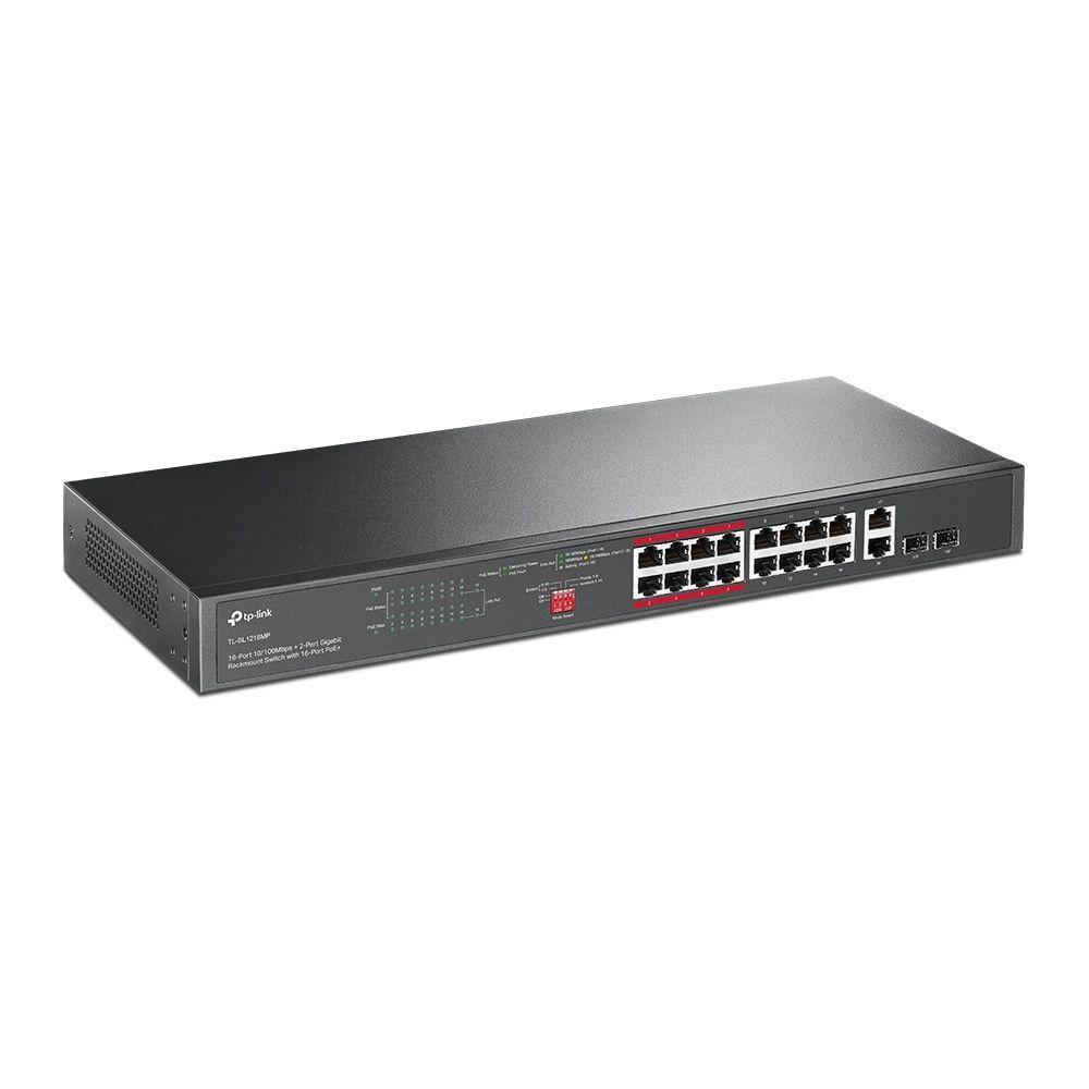 Switch 16 Puertos PoE 10/100 Mbps + 2 PoE Gigabit + 2 SFP Gigabit Rackeable TL-SL1218MP-2