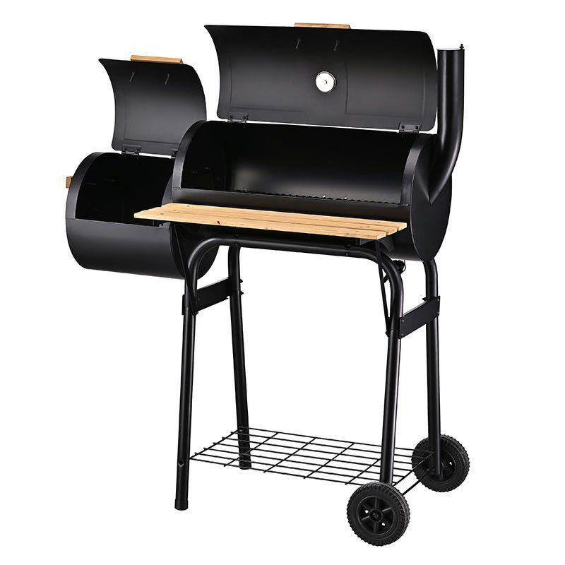 Parrilla Ahumadora Tipo Barril con Repisa y Ruedas-3