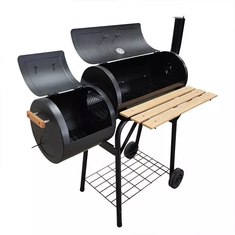 Parrilla Ahumadora Tipo Barril con Repisa y Ruedas-4