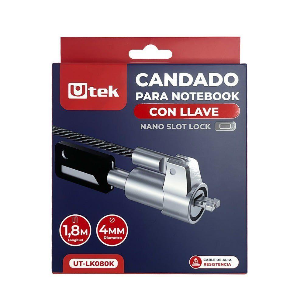Candado Notebook Utek UT-LK080K Slot Nano con Llave y Cable de Acero 1.8 m-4