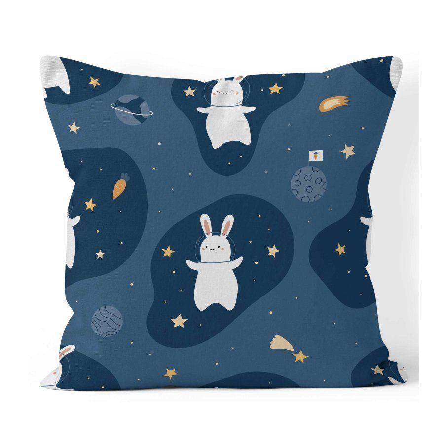 Cojin 45x45 Con Relleno Conejo Azul Lino Poly -0