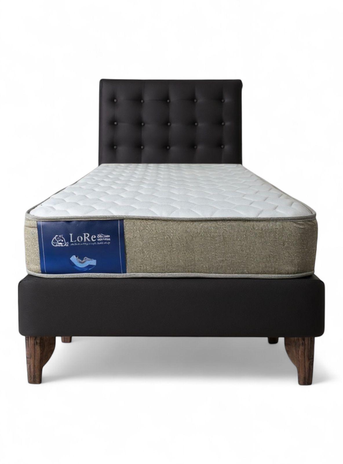 CAMA 1/5 PLAZAS BOTONES NEGRA FELPA-0