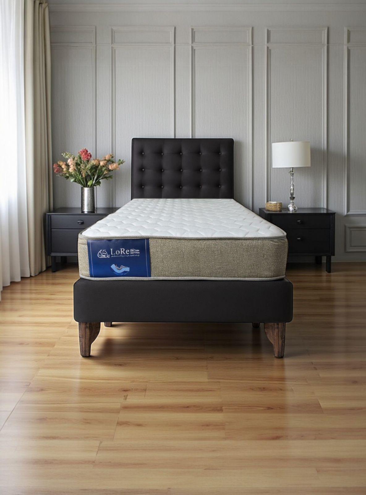 CAMA 1/5 PLAZAS BOTONES NEGRA FELPA-1