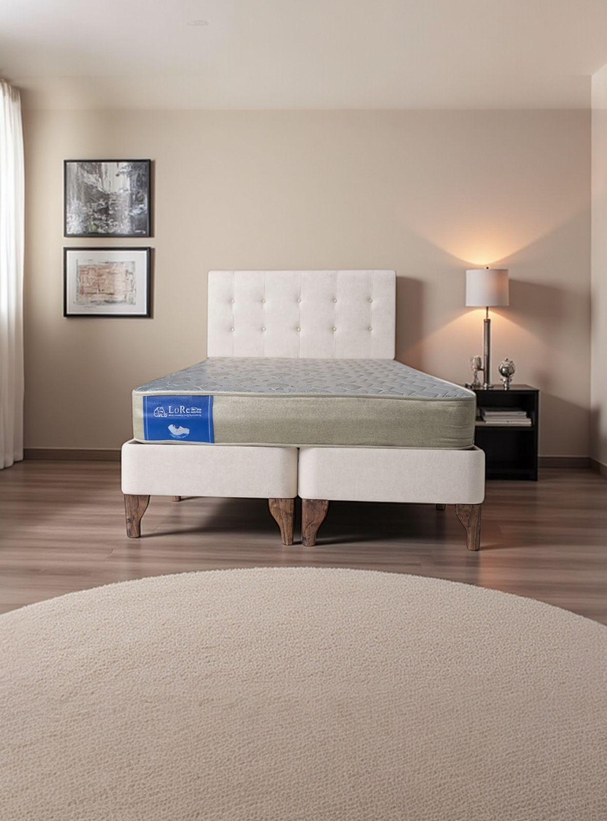 CAMA 2 PLAZAS, RESPALDO CON BOTONES EN COLOR BLANCO FELPA-1