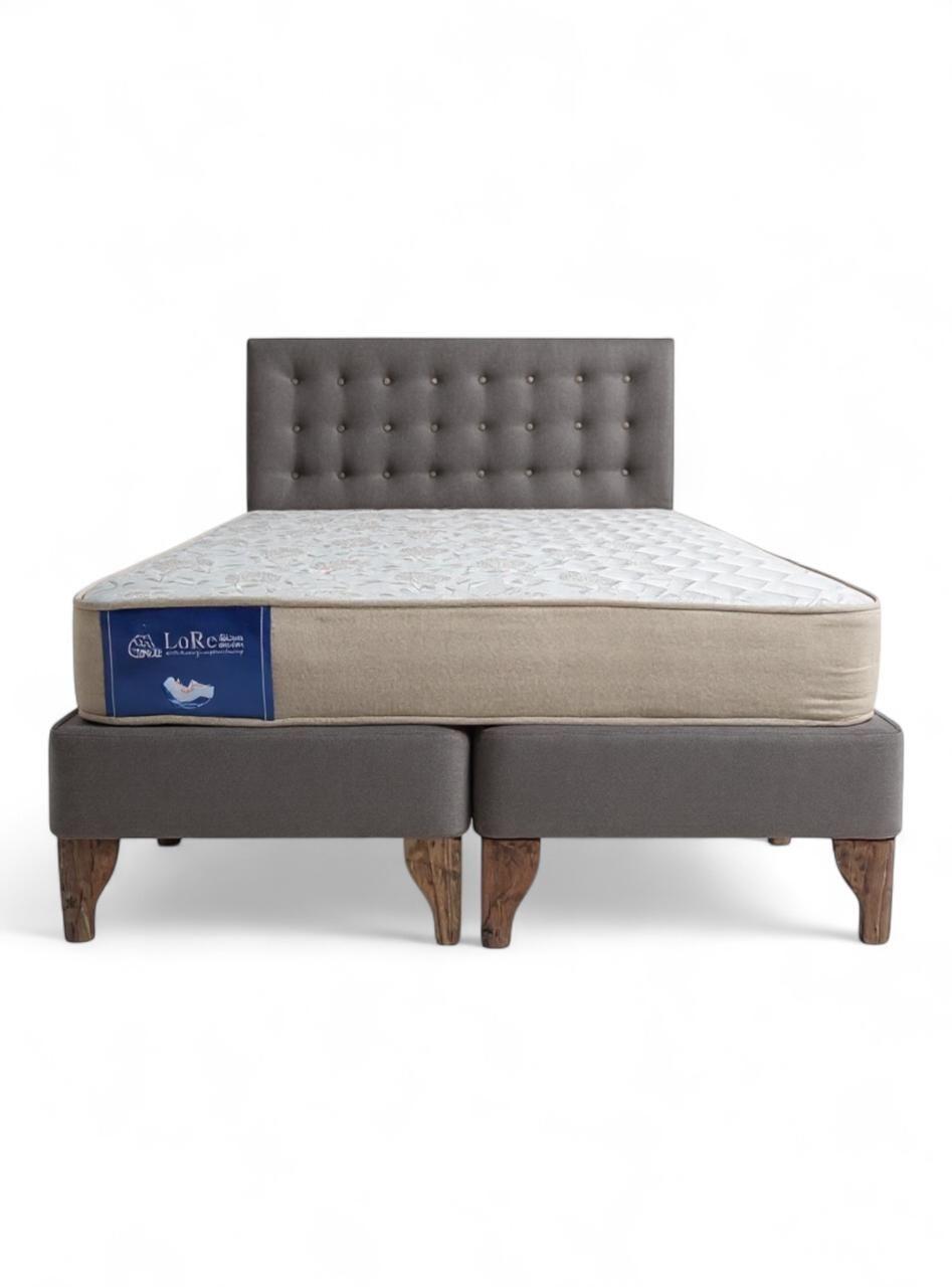 CAMA EUROPEA BOTONES GRIS FELPA 2P-0