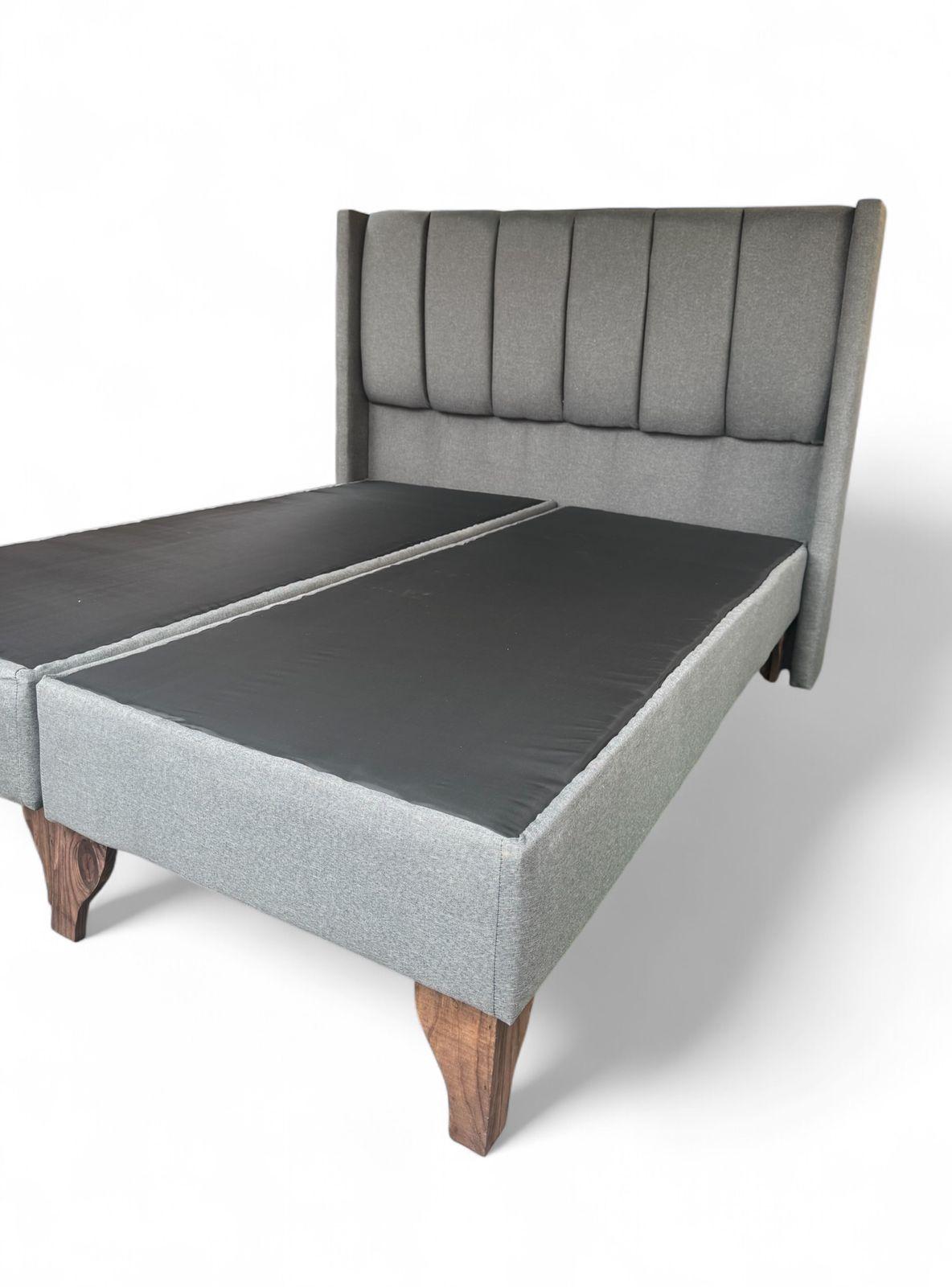 CAMA EUROPEA TUBULAR RESPALDO A PISO GRIS-FELPA 2P-2