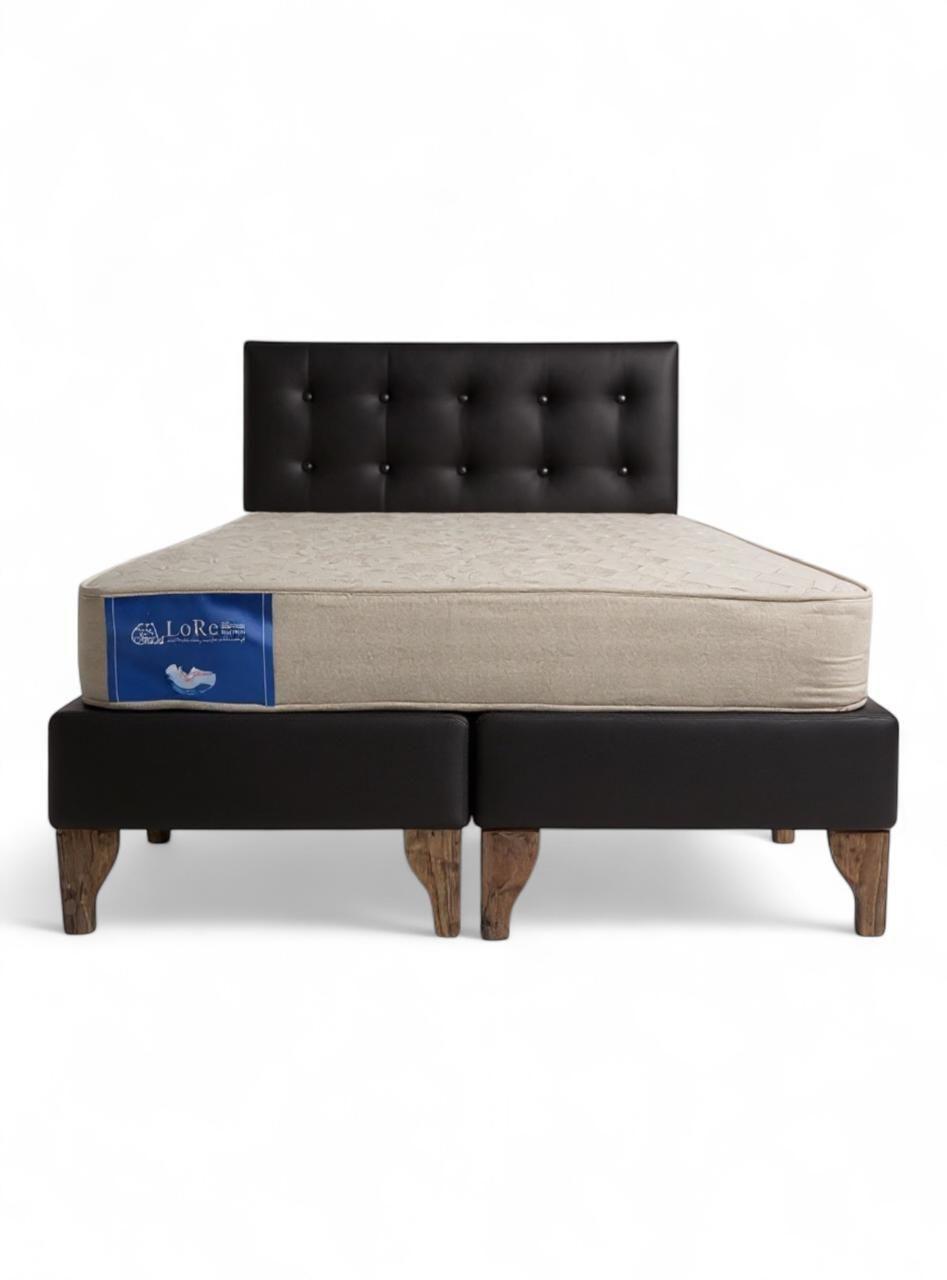 CAMA 2PLAZAS BOTONES NEGRO LINO -0