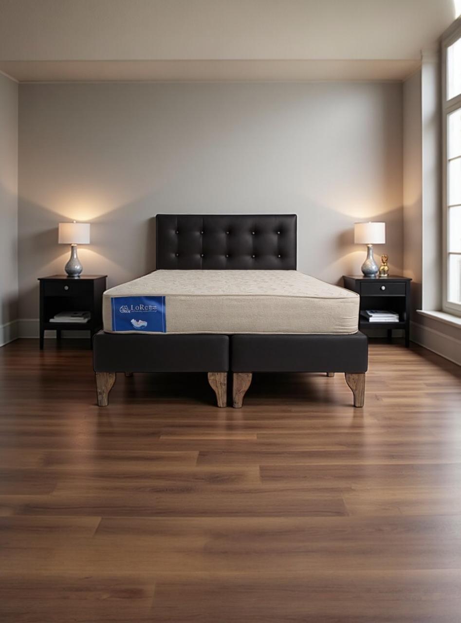 CAMA 2PLAZAS BOTONES NEGRO LINO -1