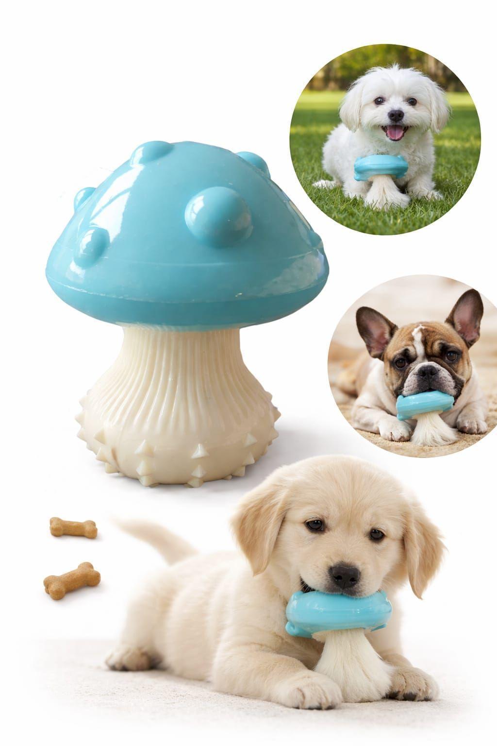 Juguete Mordedor De Goma Para Perros Tipo Hongo Texturizado Dispensador de Snacks-4