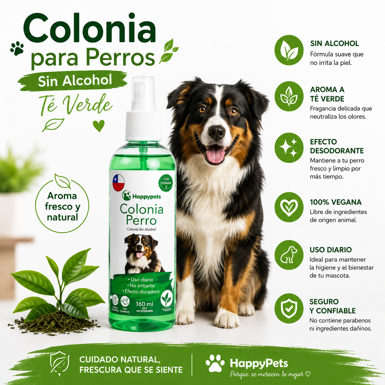 Colonia Para Perros Sin Alcohol Te Verde Happypets 160 Ml-1