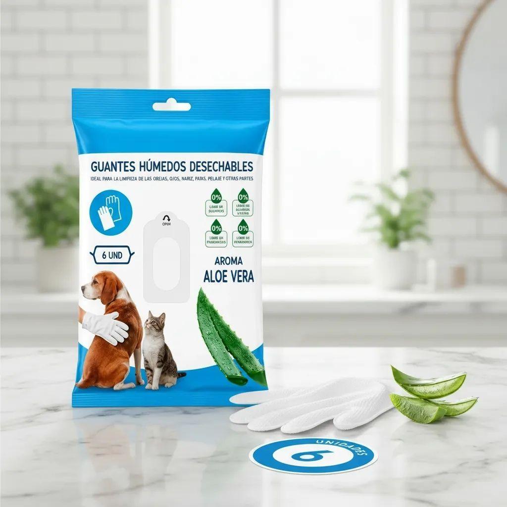 Guantes Humedos Desechables para Mascotas Aloe Vera 6 Unidades-9