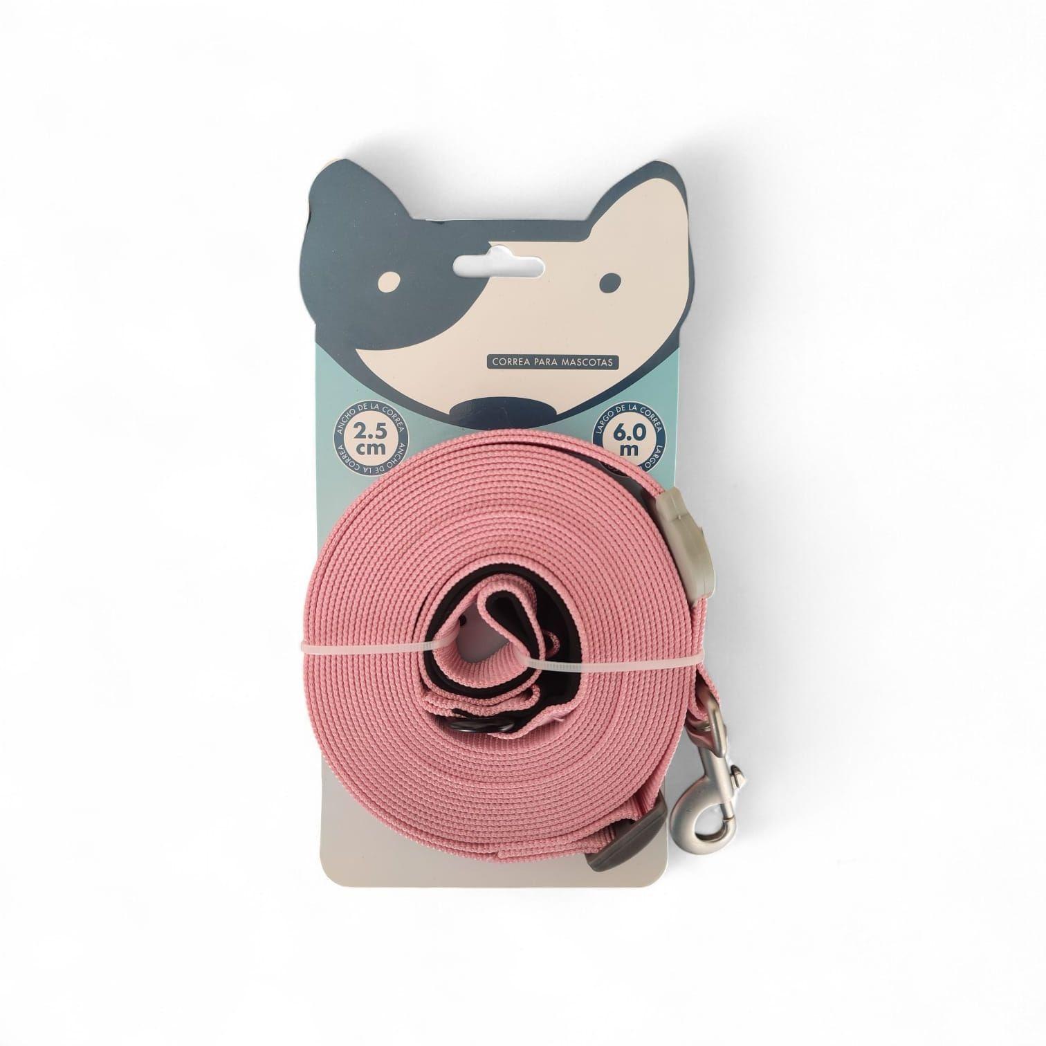 Correa Mascota Poliester 2 5 cm x 6 m Rosa Claro Acolchada-0