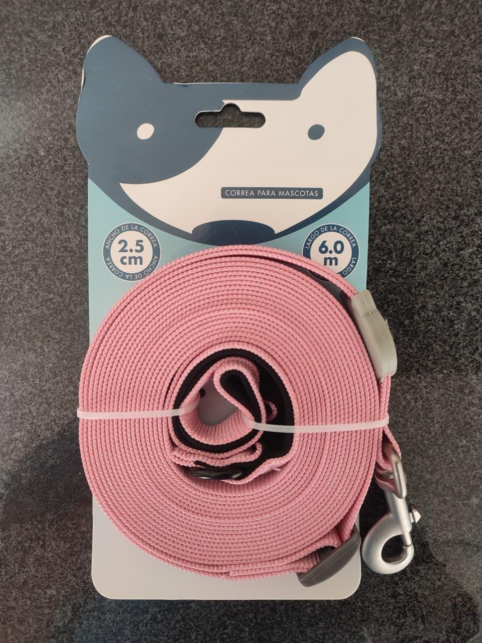 Correa Mascota Poliester 2 5 cm x 6 m Rosa Claro Acolchada-1