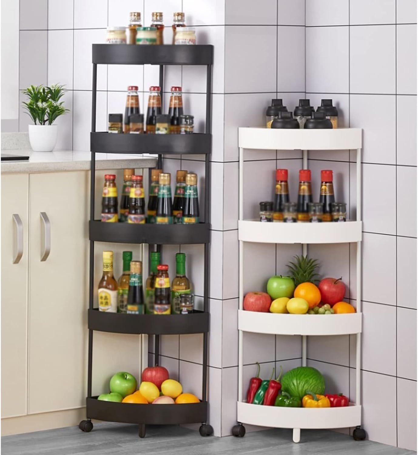 Esquinero para cocina, organizador de baño carrito rodante de 3 niveles.-2