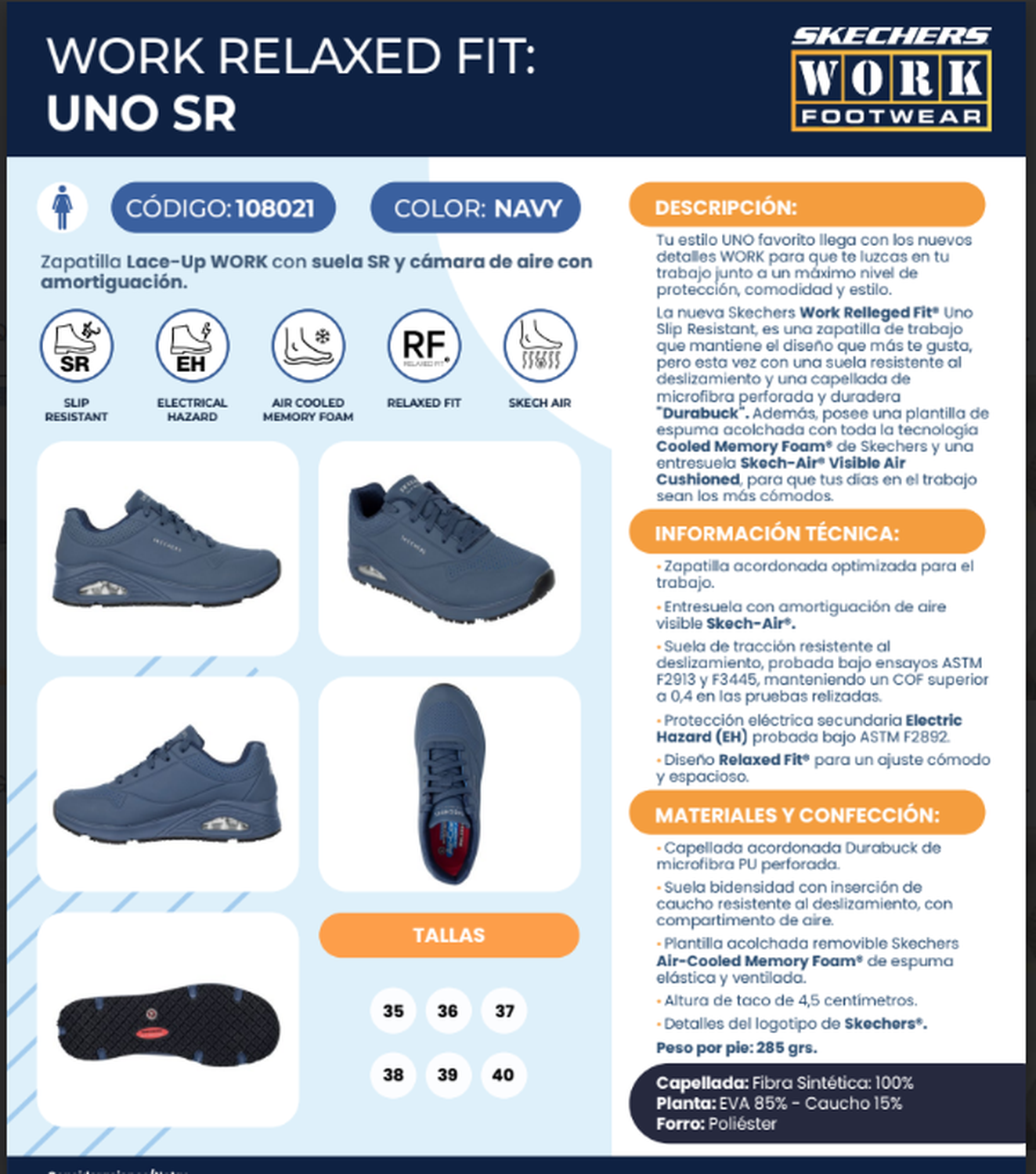 Skechers Zapatilla Mujer Ocupacional Uno Navy-4