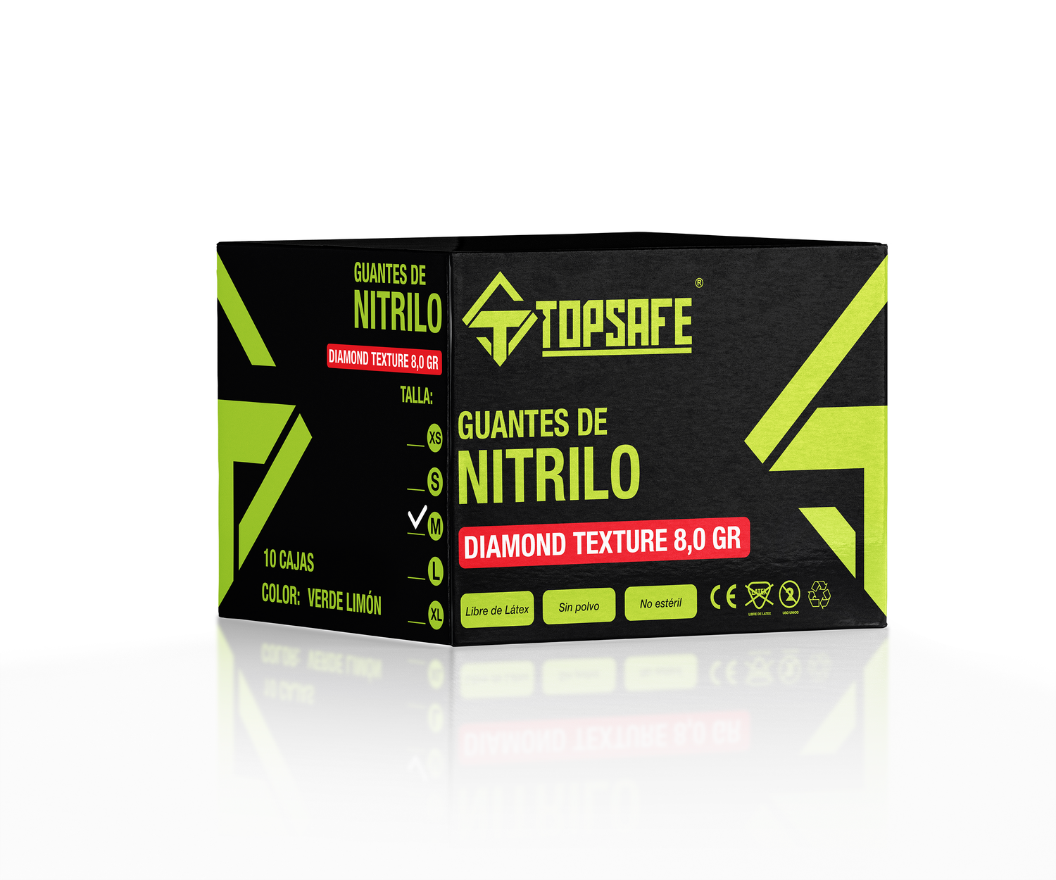 Box Guante de Nitrilo Texturizado Verde 8 grs Topsafe 10 x 50u-0