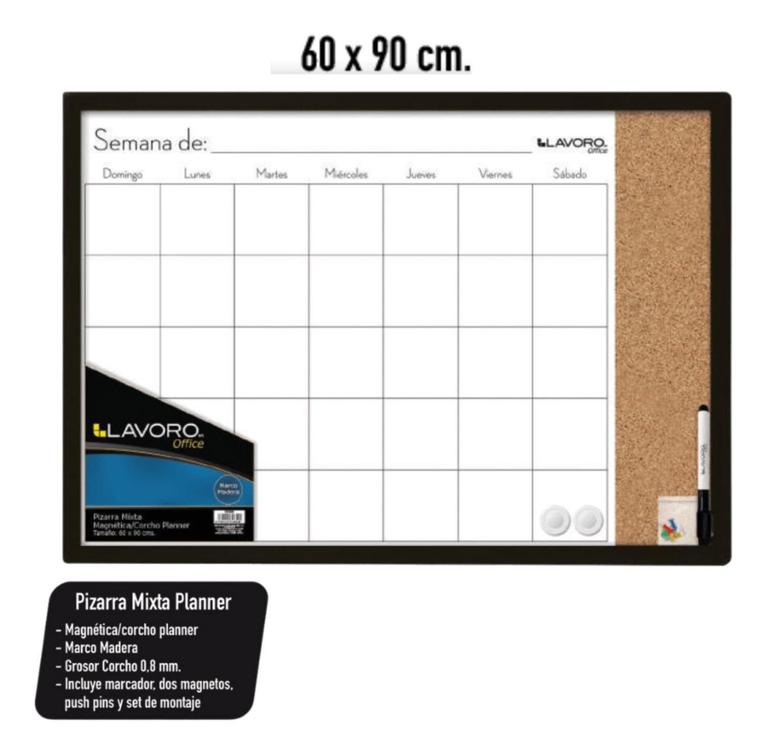 Pizarra Mixta Magnetica Corcho Planner Semanal 60x90. Lavoro-2