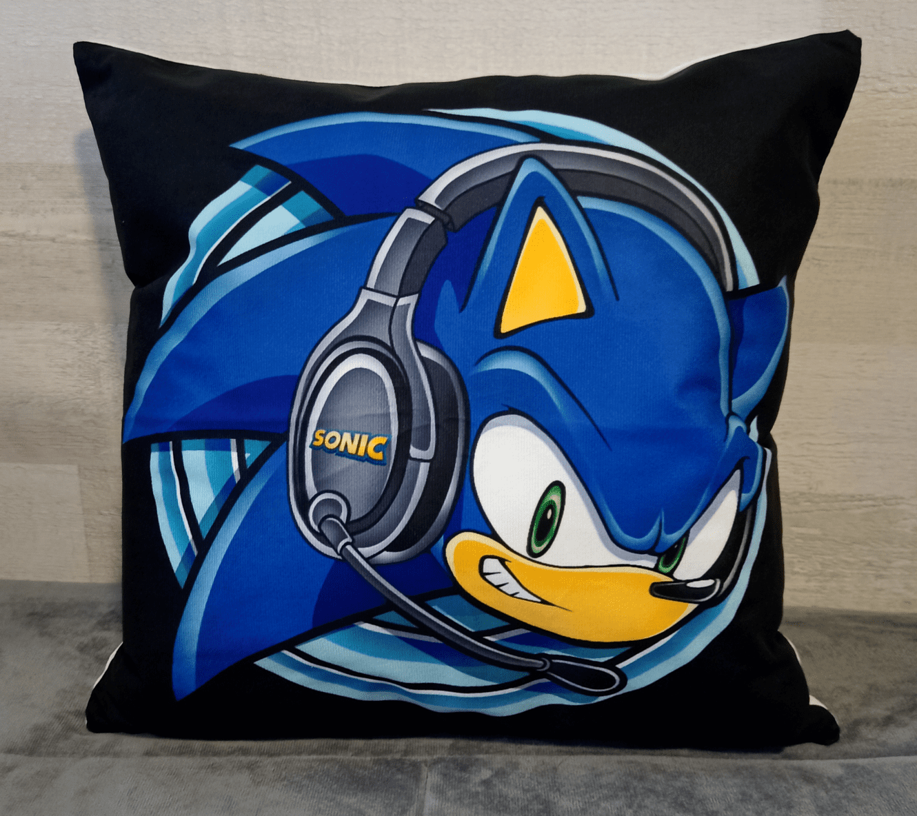 Cojín Felpa 45x45 cm Erizo Azul Fondo Negro Extra Suave -3