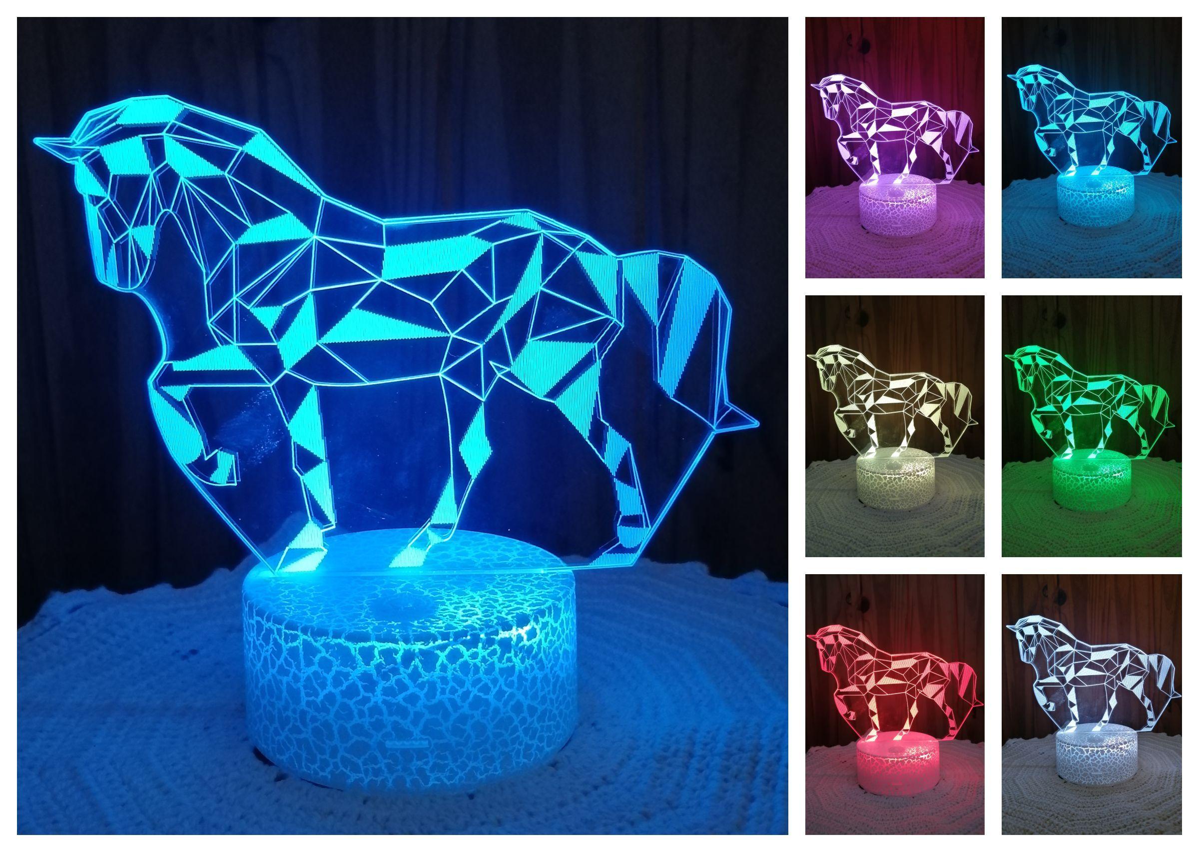 Lámpara ilusión 3D Animal Caballo 7 Colores Led-1