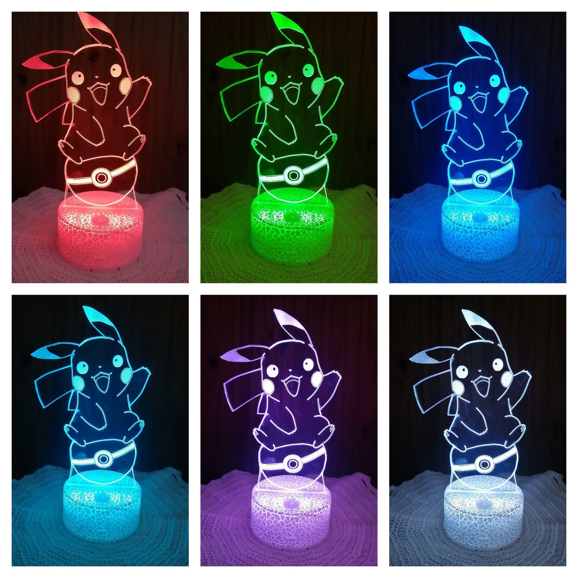 Lámpara ilusión 3D De Pikachu Pokebola 7 Colores Led-1