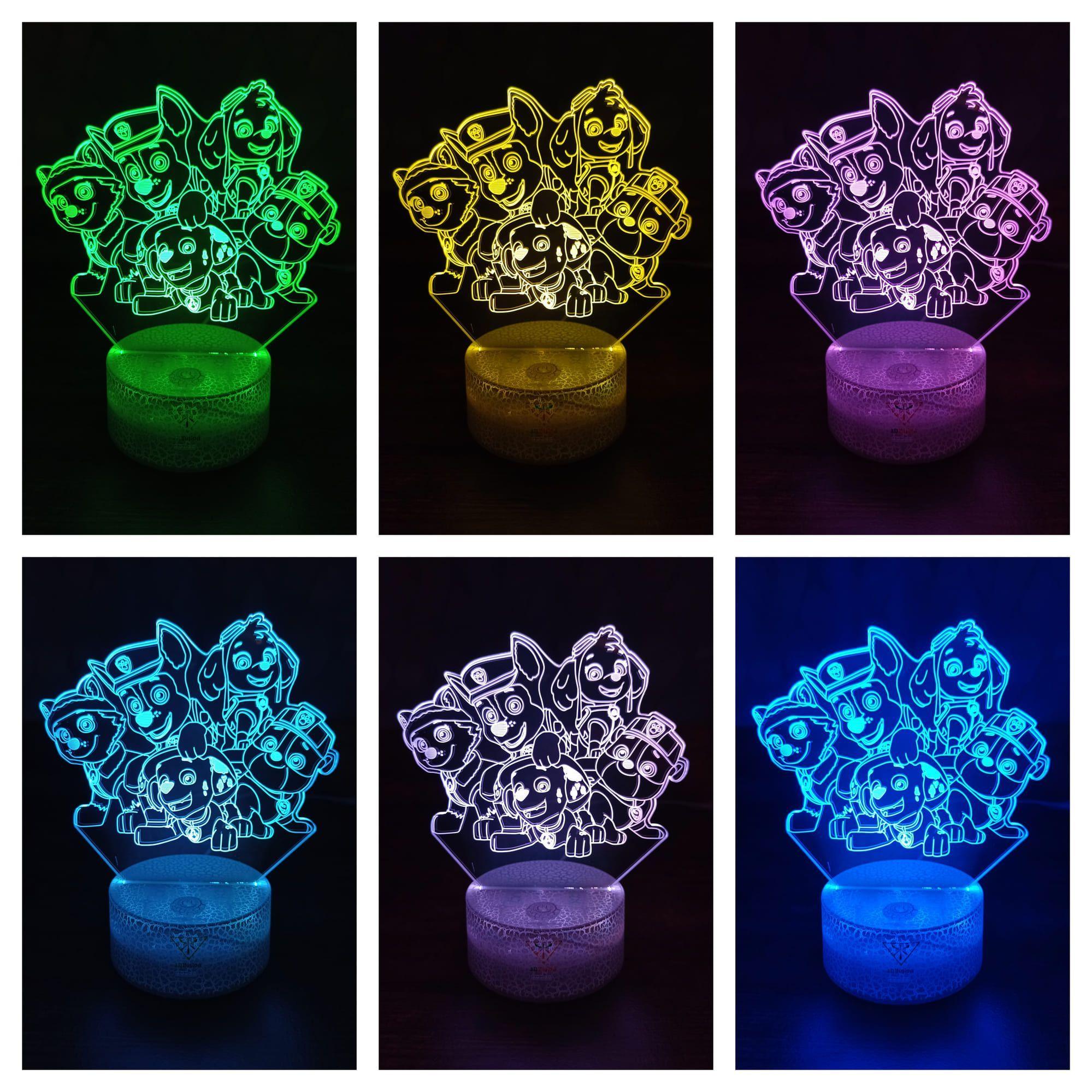 Lámpara ilusión 3D De Patrulla Canina 7 Colores Led Perritos-1