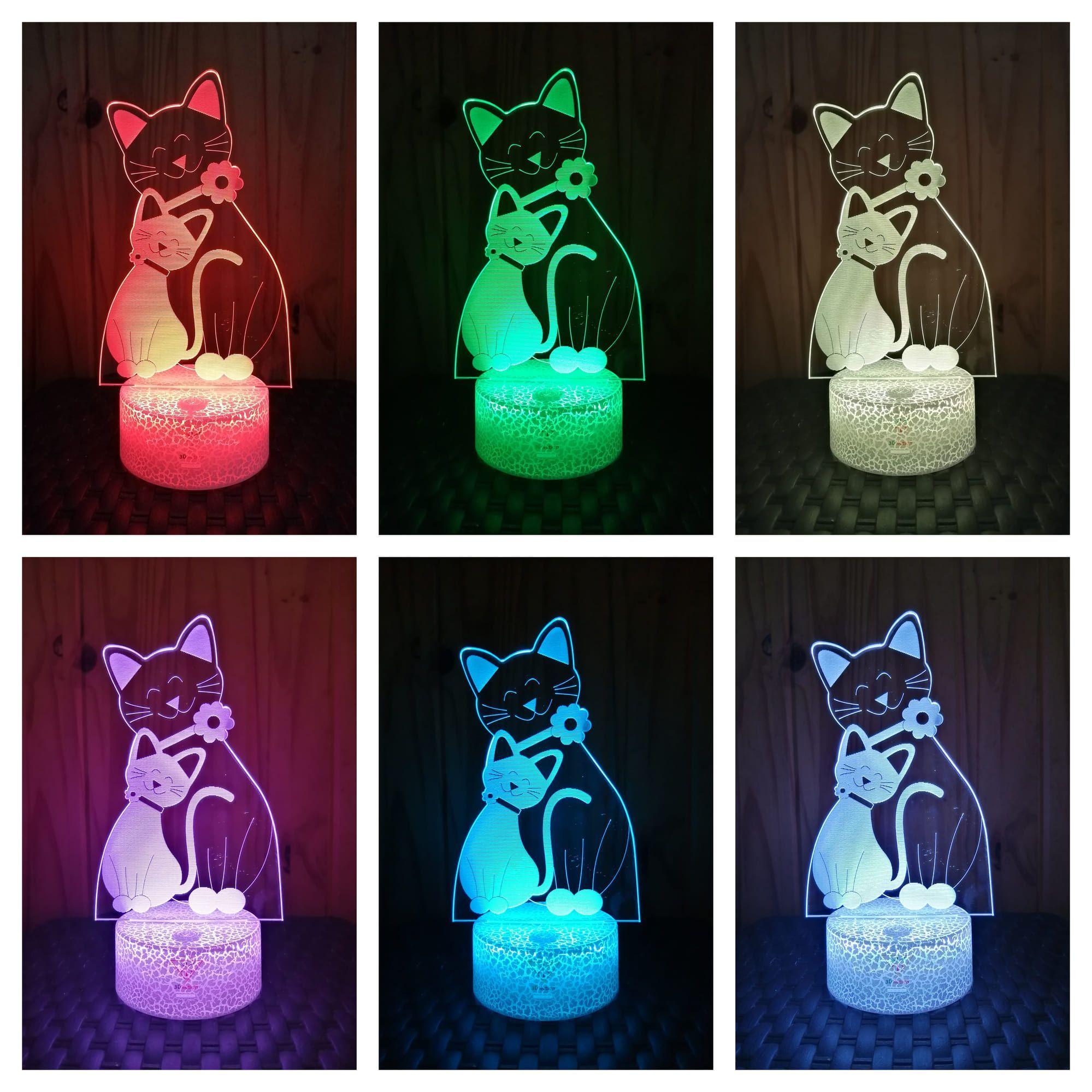 Lámpara ilusión 3D Animal Gato Gatito 7 Colores Led Cat-1