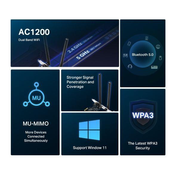 ADAPDATOR WIFI PCI e MERCUSYS MA30E AC1200 WIFI BANDA DUAL BT 5 0 MU MIMMO WPA3-5