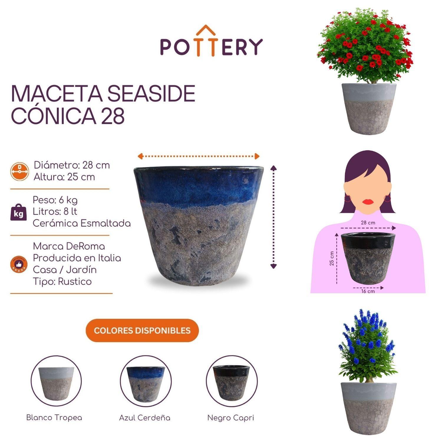 Maceta Seaside 28cm Cónica Blanco Tropea Deroma-2