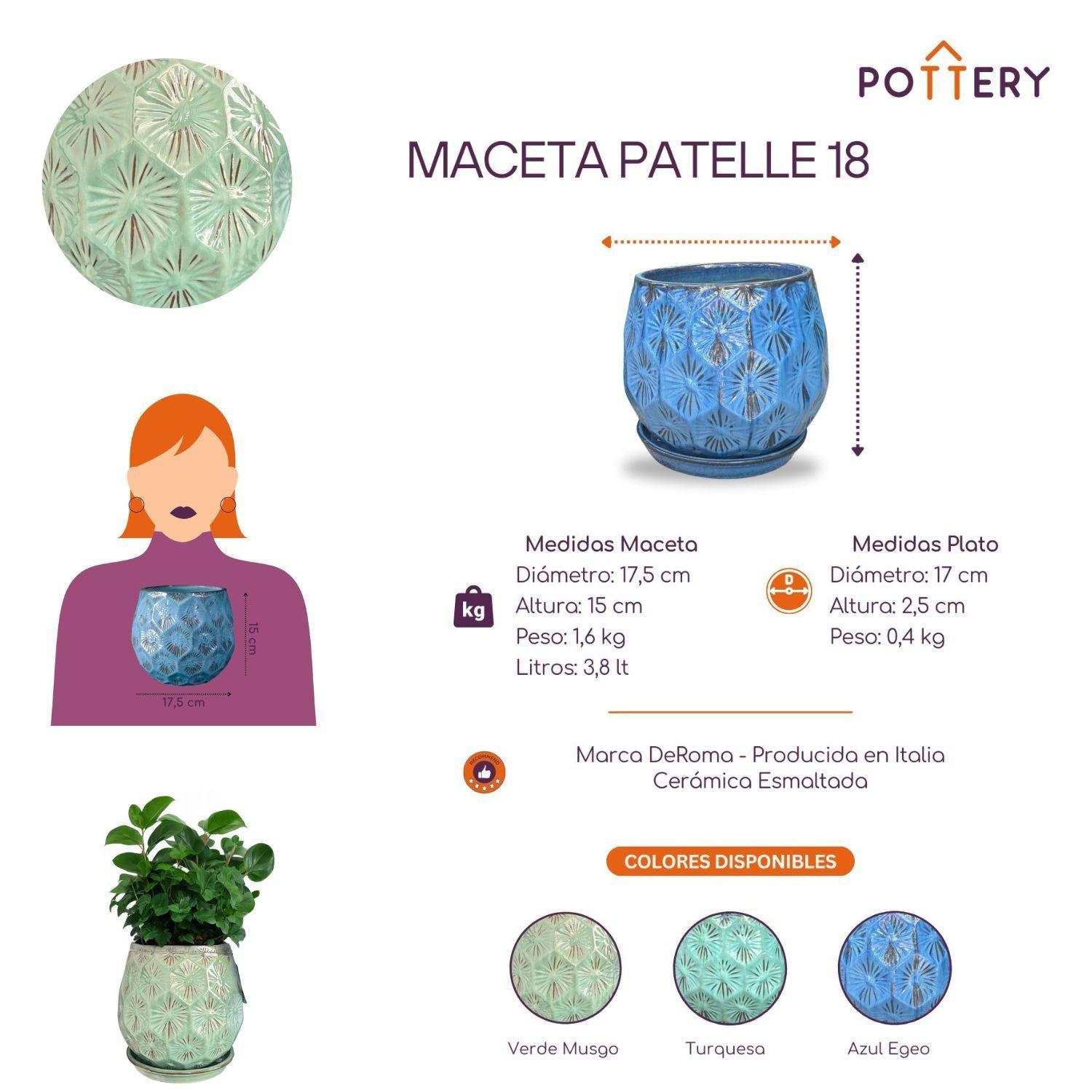 Maceta Patelle 18 Verde Musgo con plato-2