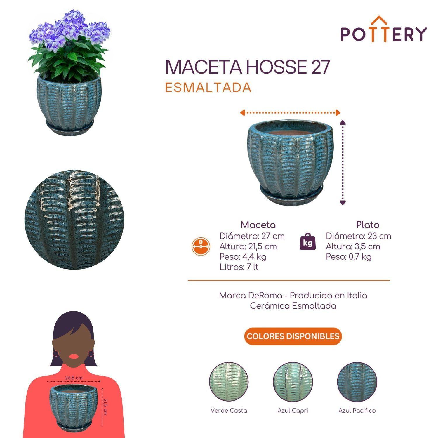 Maceta Hosse 27 Azul Pacifico con plato-2