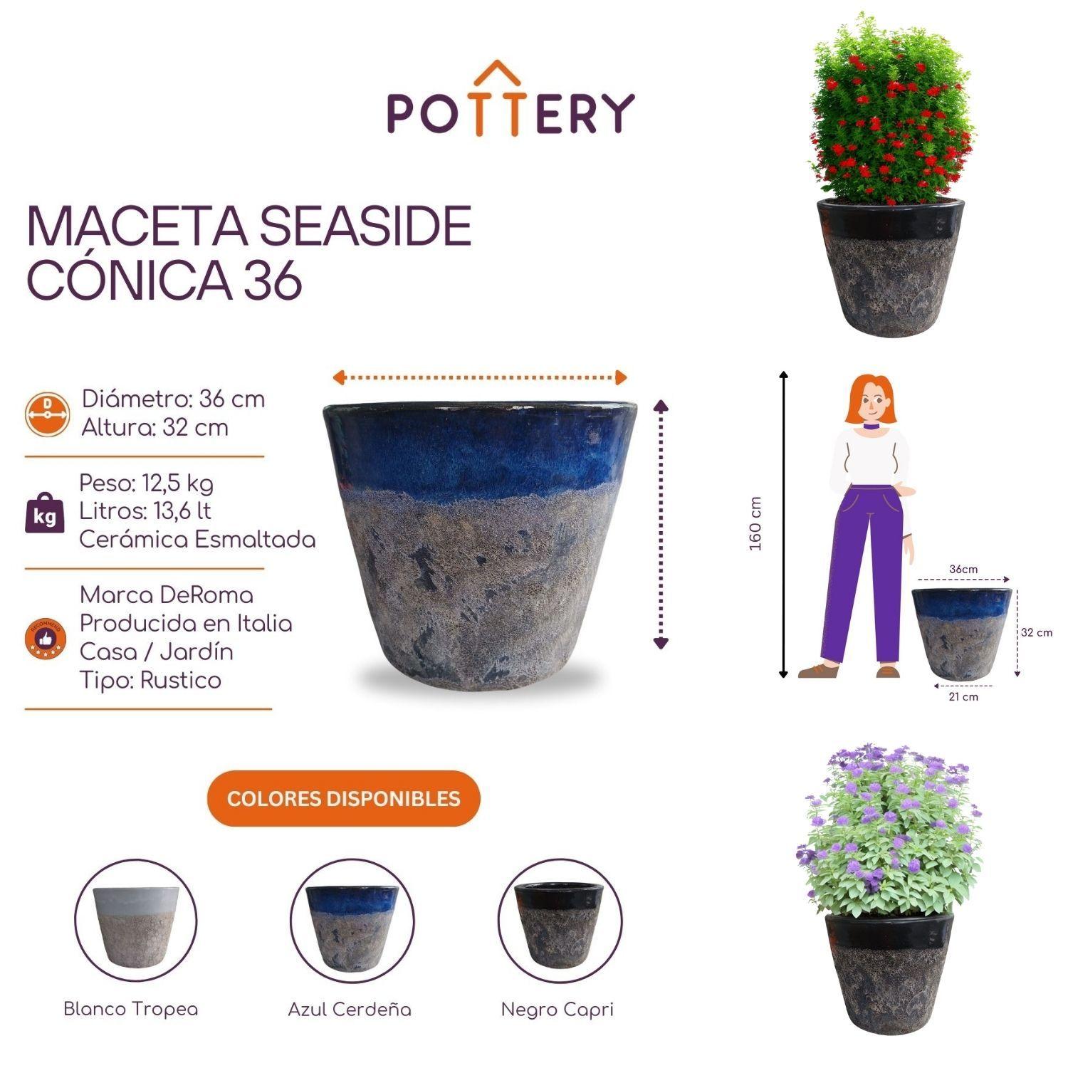 Maceta Seaside 36cm Cónica Negro Capri Deroma-2