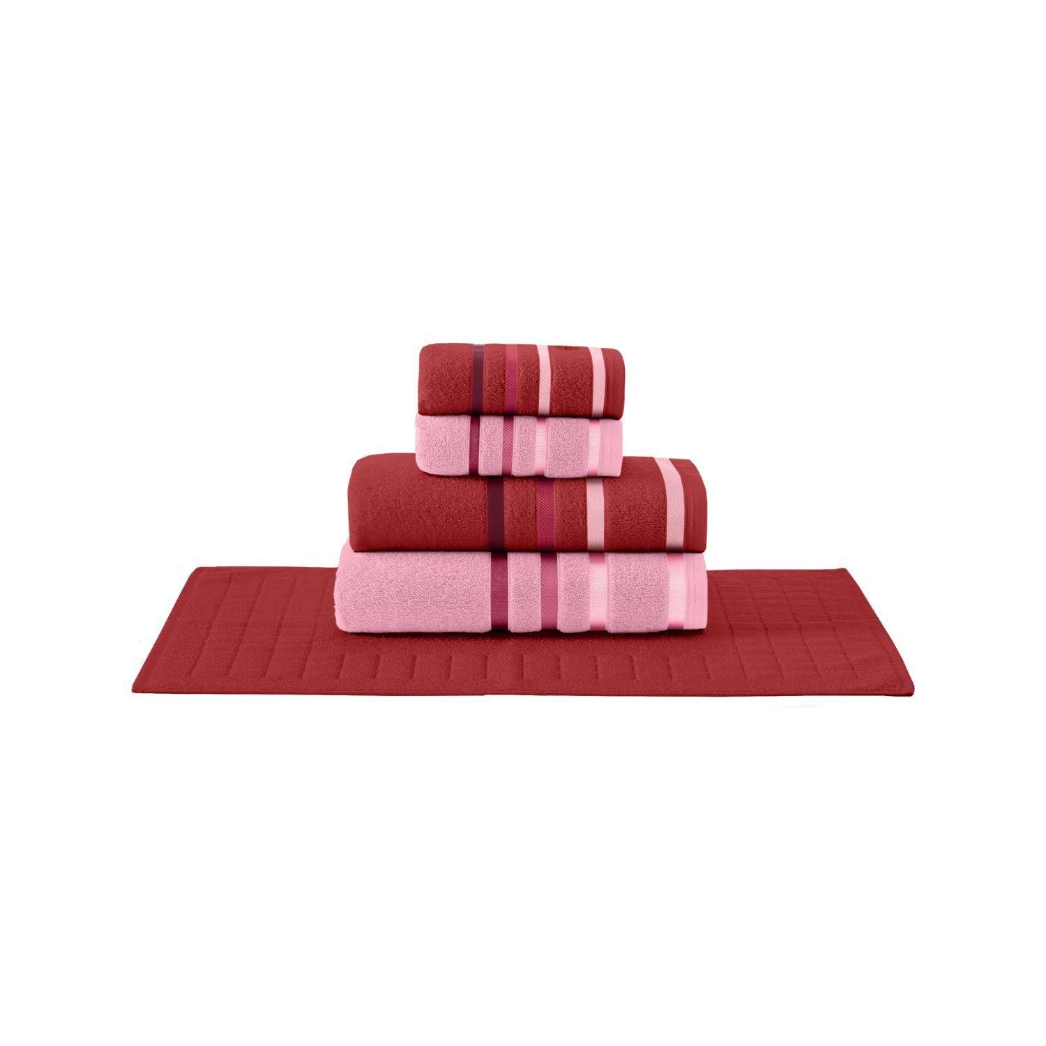 Juego de Toallas 5 Piezas LUMIERE Rosas - 520 g/m² - 100% Alg-0