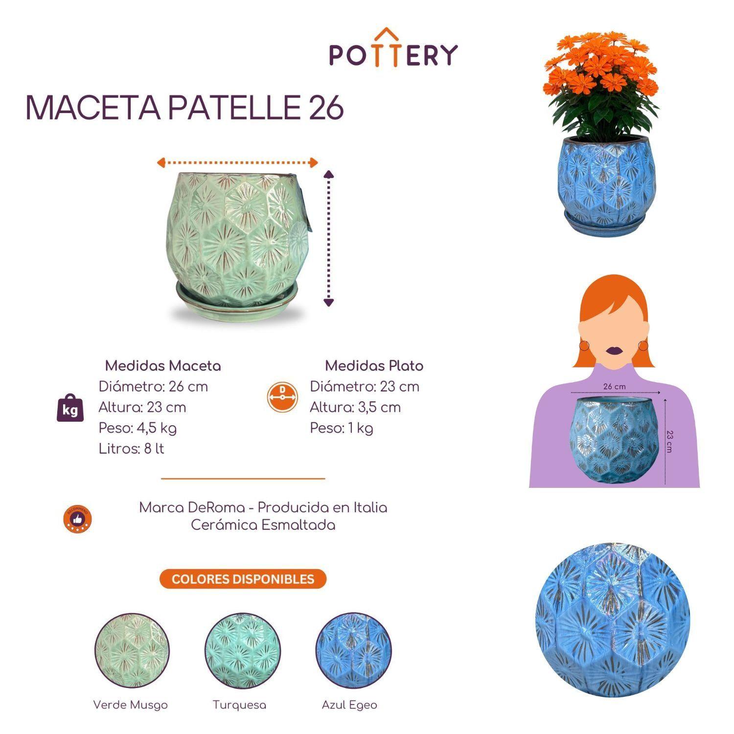 Maceta Patelle 26 Azul Egeo con plato-2
