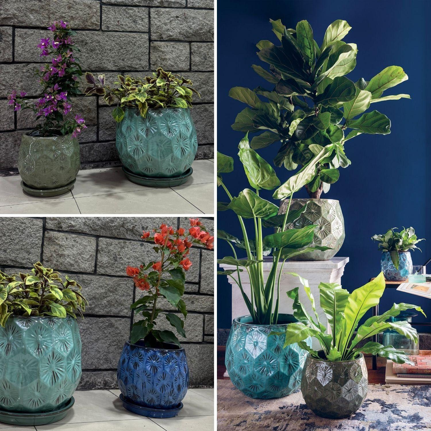 Maceta Patelle 26 Azul Egeo con plato-3