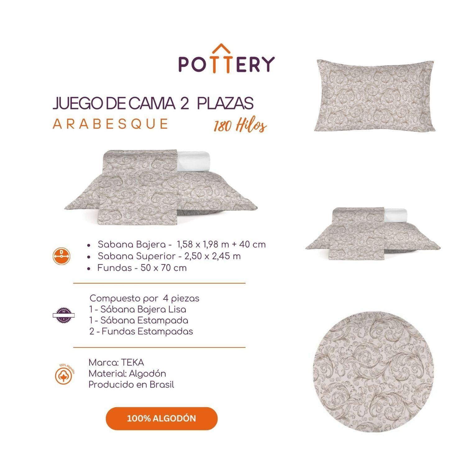 Juego de Sábanas 4 Piezas ARABESQUE, 2 plazas - 180 hilos en 100% Algodón-2