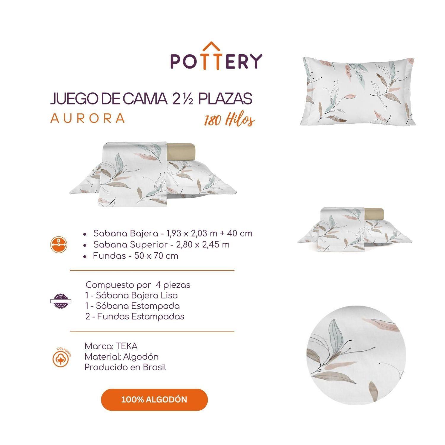 Juego de Sábanas 4 Piezas AURORA, 2 1⁄2 plazas - 180 hilos en 100% Algodón-2