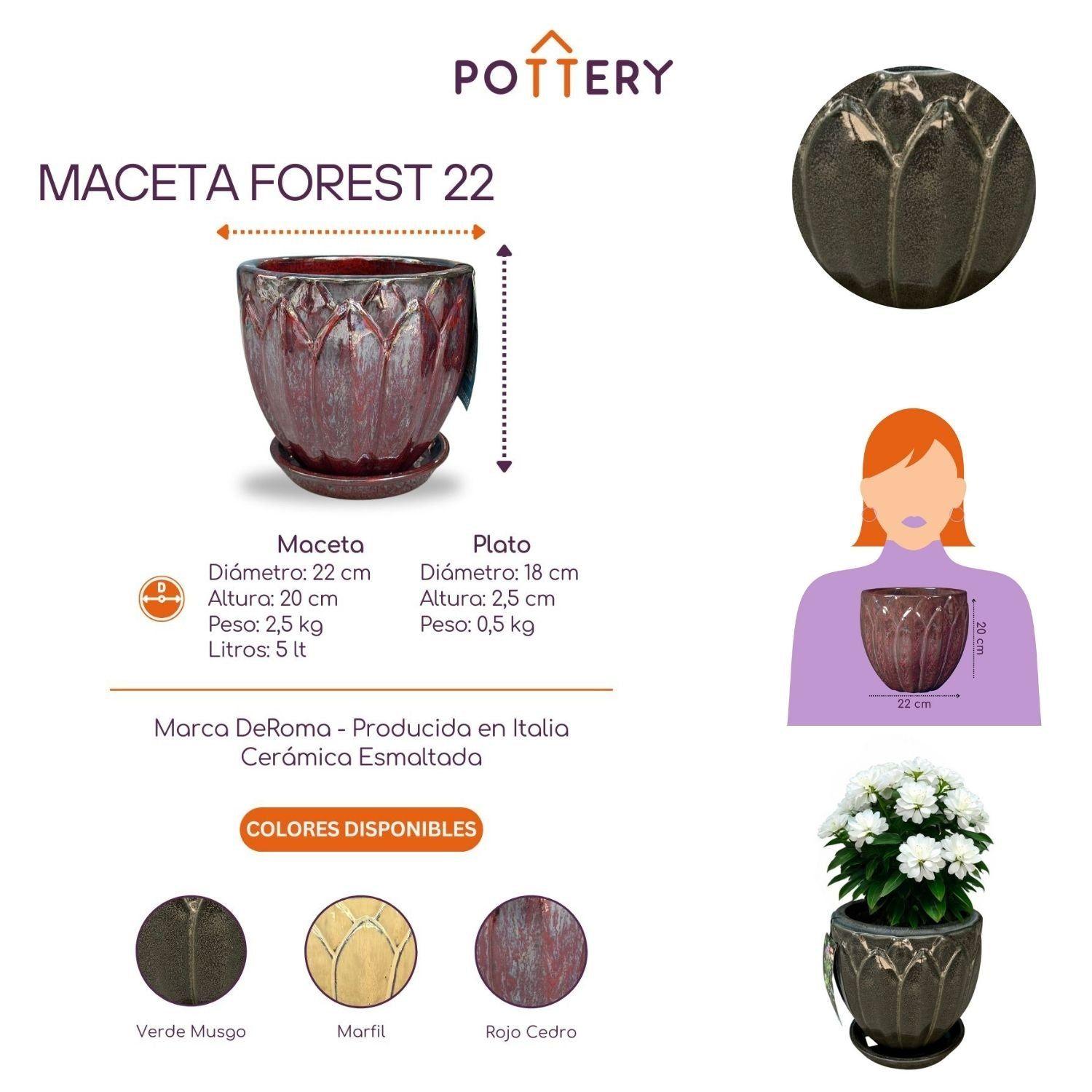 Maceta Forest 22 Verde Musgo con plato-2