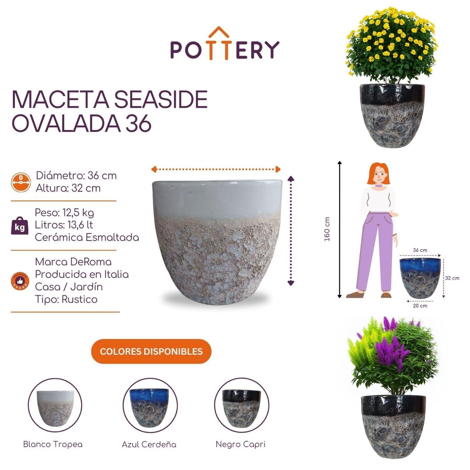 Maceta Seaside 36cm Ovalada Negro Capri Deroma-2