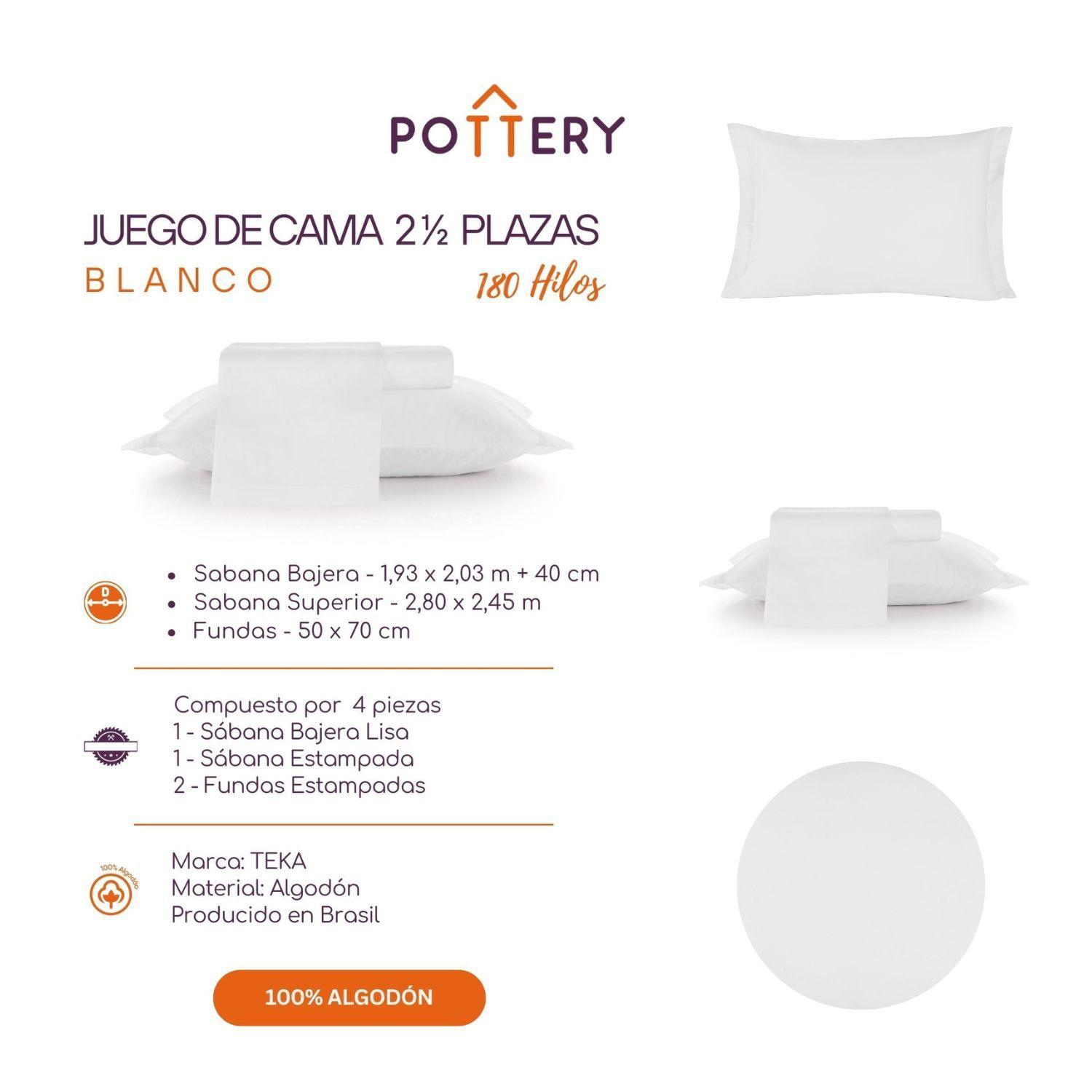 Juego de Sábanas 4 Piezas Florencia Blanco, 2 ½ plazas - 180 hilos en 100% Algodón-2