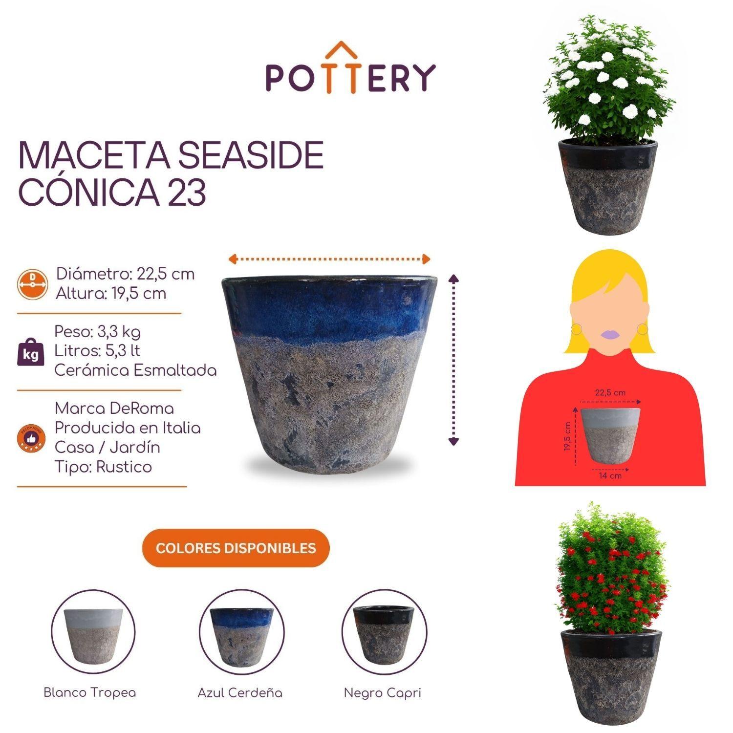 Maceta Seaside 23cm Cónica Negro Capri Deroma-2