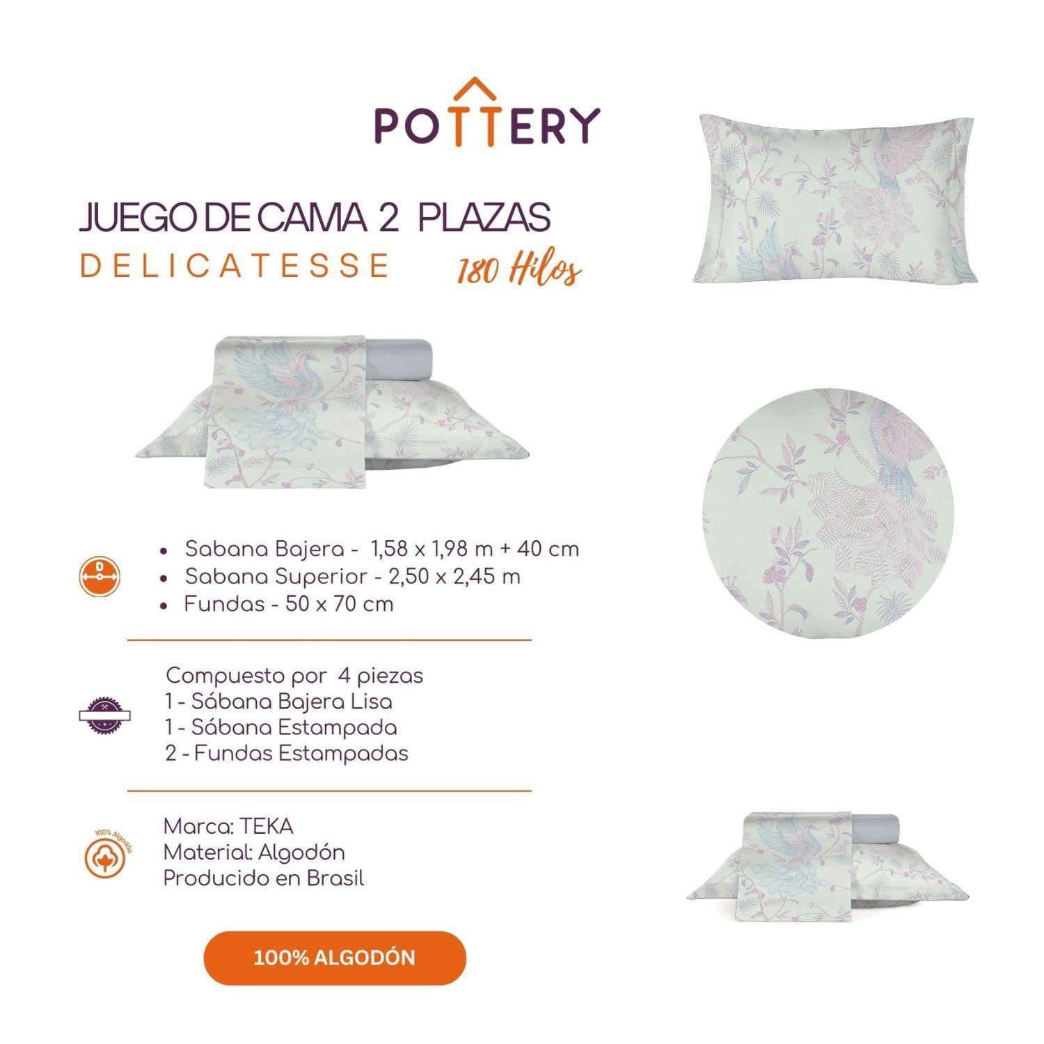 Juego de Sábanas 4 Piezas Florencia Delicatesse, 2 plazas - 180 hilos en 100% Algodón-2