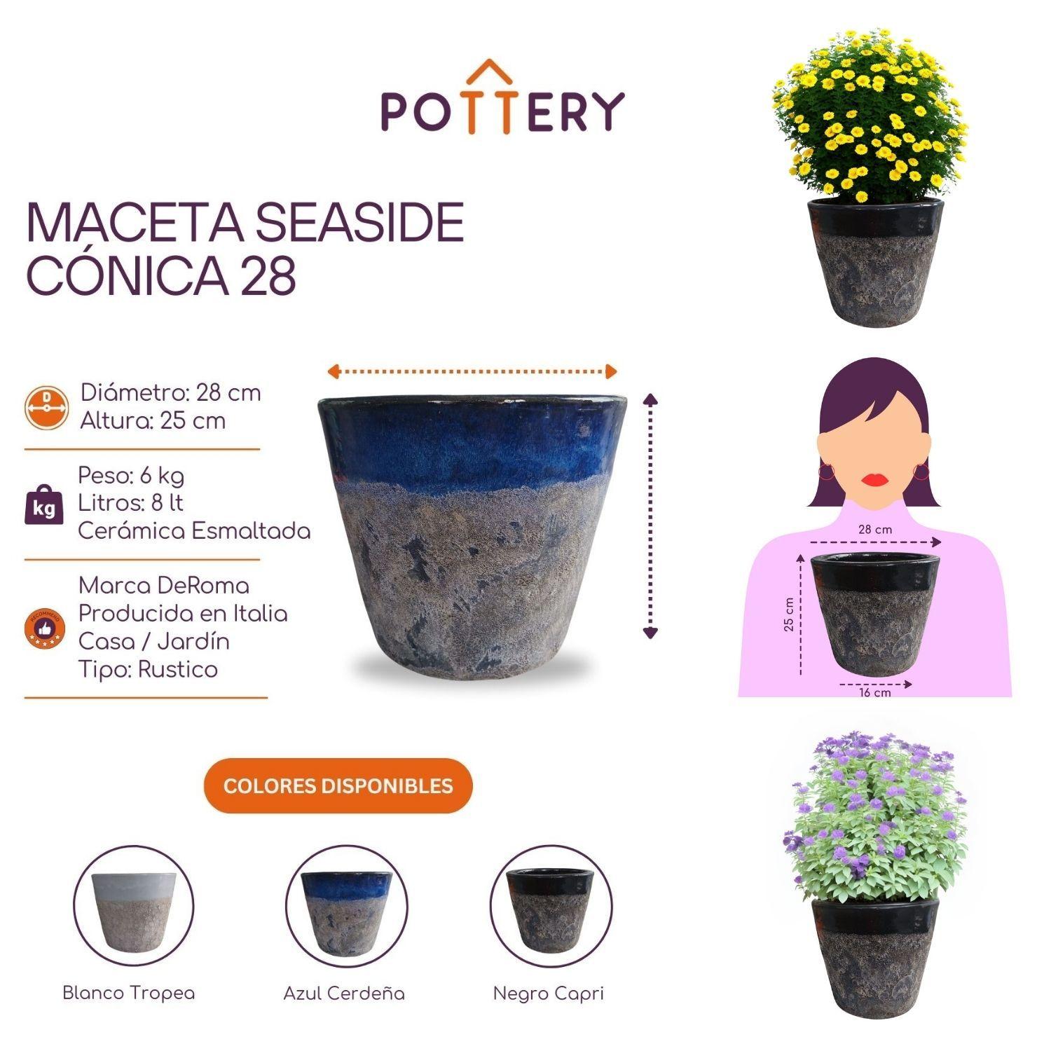 Maceta Seaside 28cm Cónica Negro Capri Deroma-2