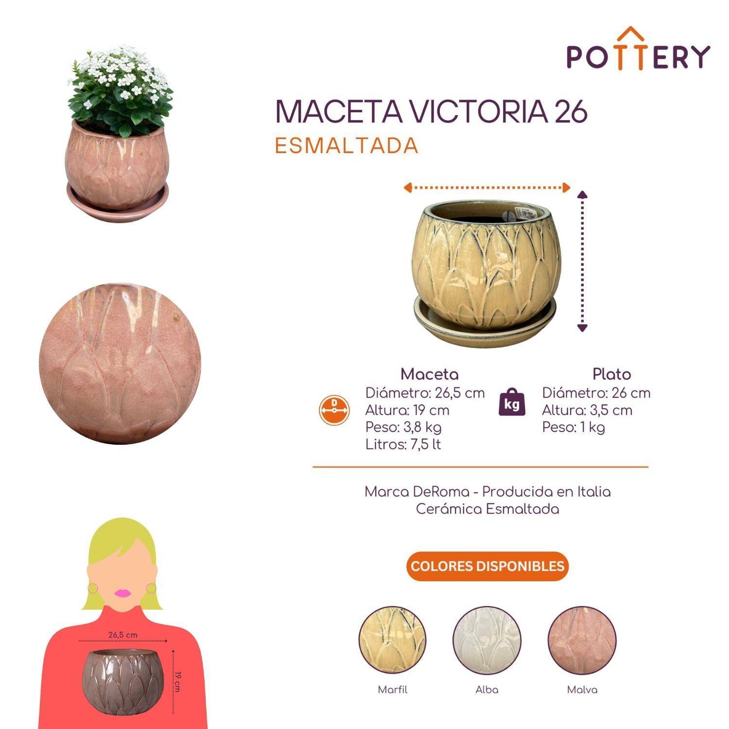 Maceta Victoria 26 Malva con plato-2