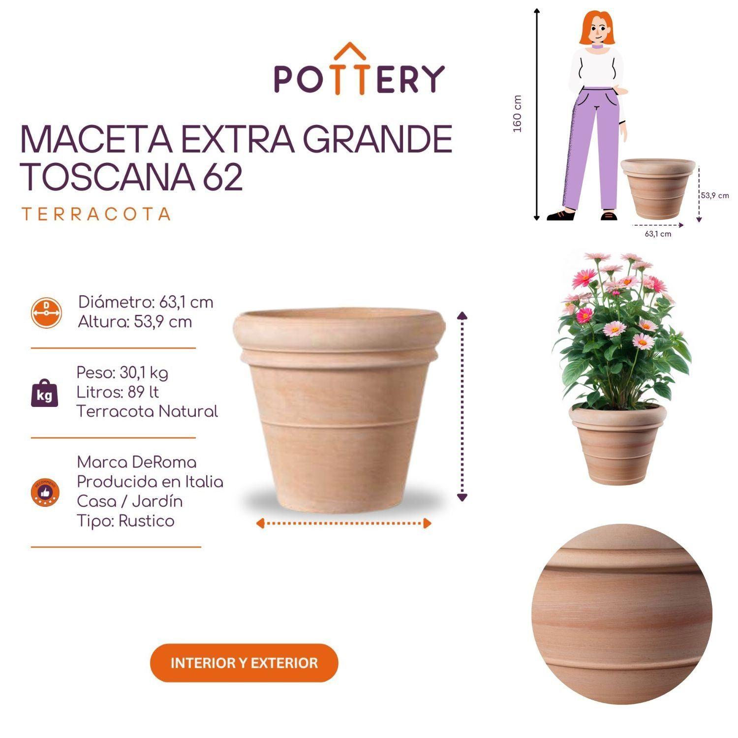 Maceta Extra Grande Toscana 62cm Terracota-2